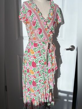 Walker & Wade Pink Floral Wrap Maxi Dress with Tie Waist